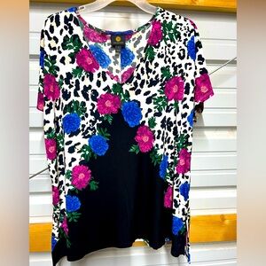 JM Collection Black Floral Print Blouse